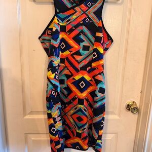 GB Girls Vibrant Backless Dress with Geometric Patterns